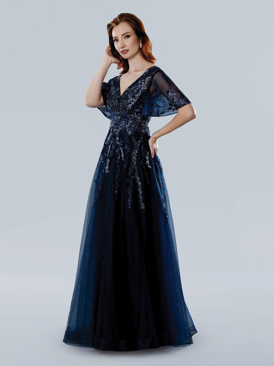 Mother of the Bride Dresses A Line Long Formal Floral Beaded Mother of the Bride Dress Navy