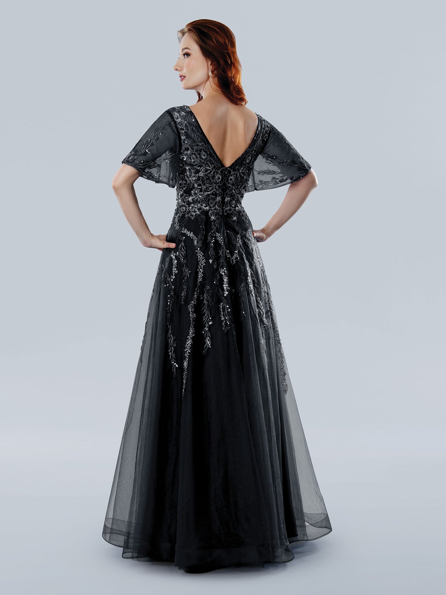 Mother of the Bride Dresses A Line Long Formal Floral Beaded Mother of the Bride Dress Charcoal