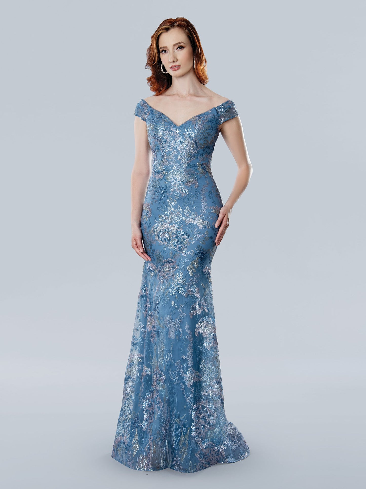 Formal Dresses Long Formal Floral Sequin Mother of the Bride Dress  Blue