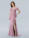 Formal Dresses Pleated Log Ruffle Slit Formal Evening Dress Rose