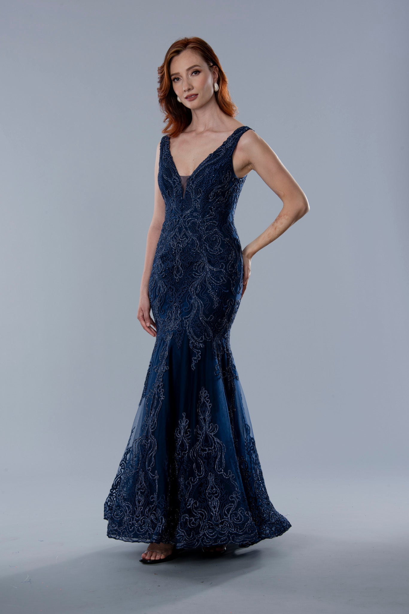 Formal Dresses Long Mermaid Formal Beaded Dress Navy