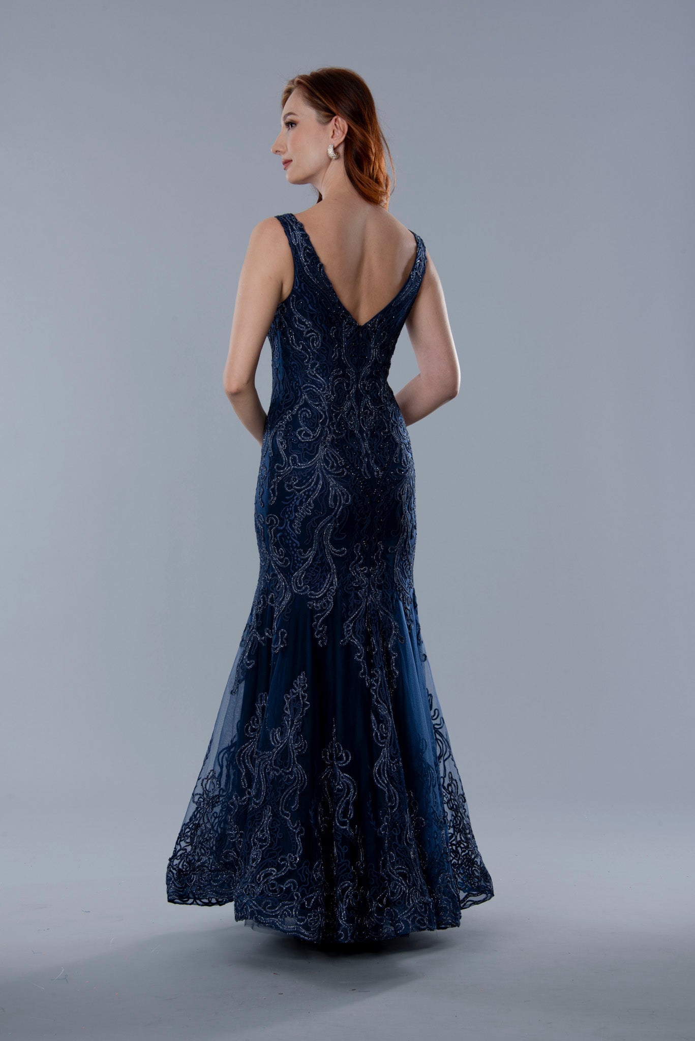 Formal Dresses Long Mermaid Formal Beaded Dress Navy