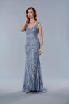 Formal Dresses Fitted Long Formal Beaded Dress Charcoal