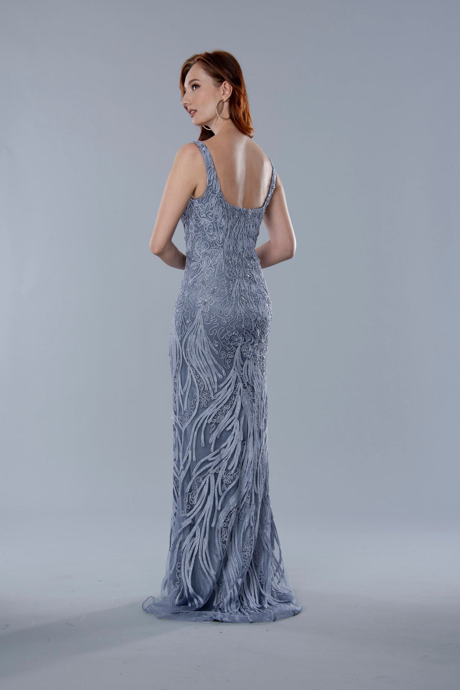 Formal Dresses Fitted Long Formal Beaded Dress Navy