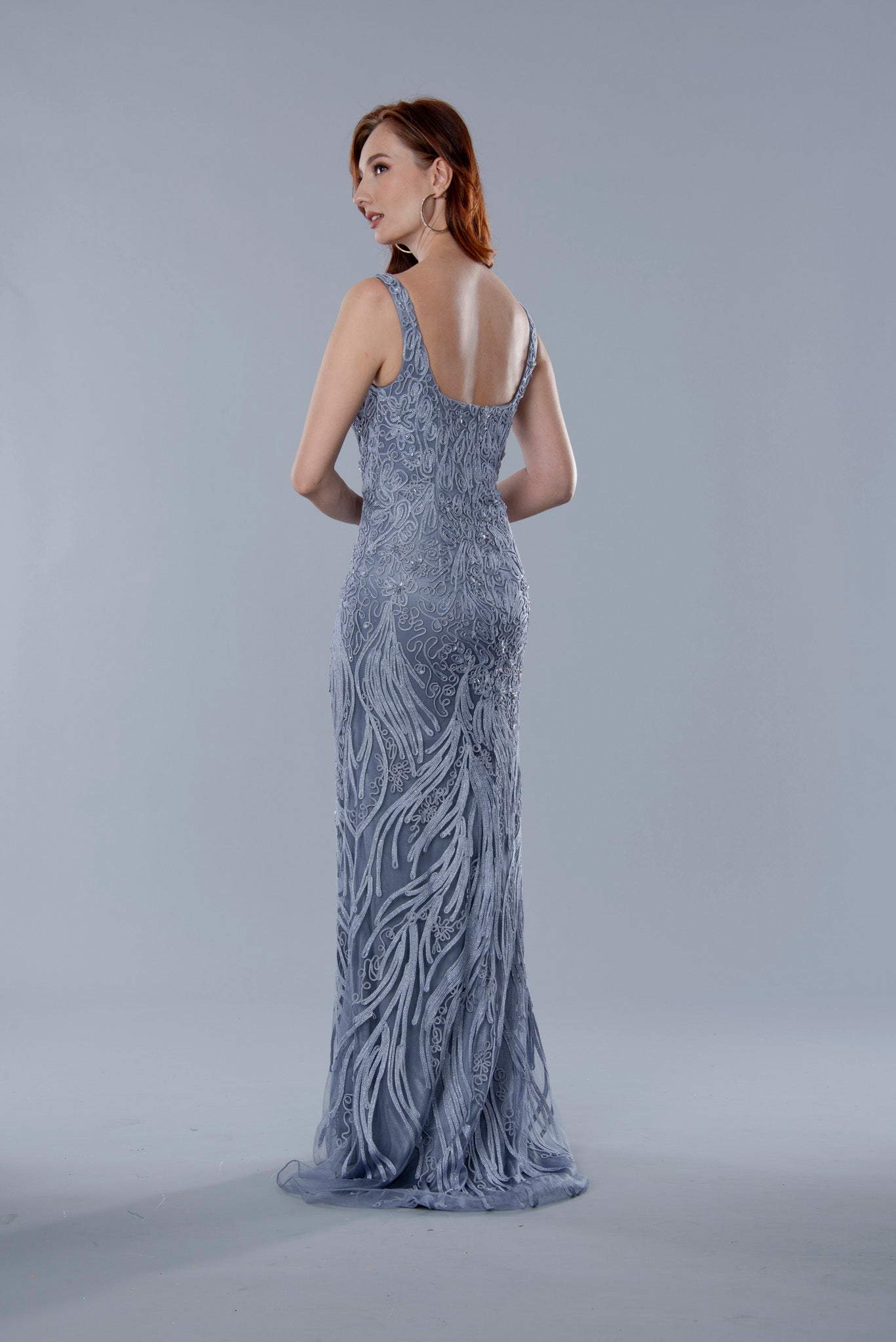 Formal Dresses Fitted Long Formal Beaded Dress Navy