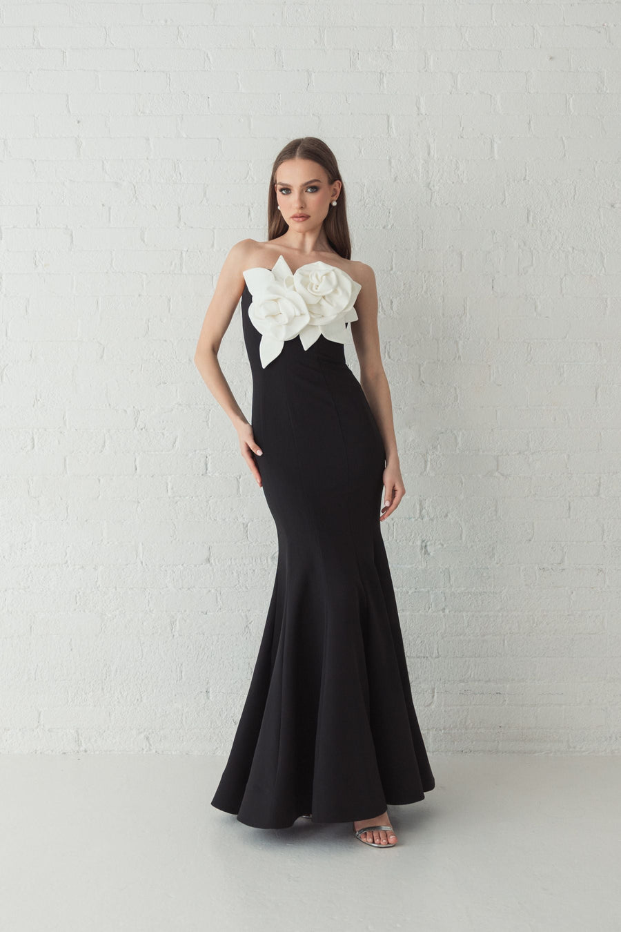 Prom Dresses Long Formal 3D Prom Mermaid Dress Black Ivory