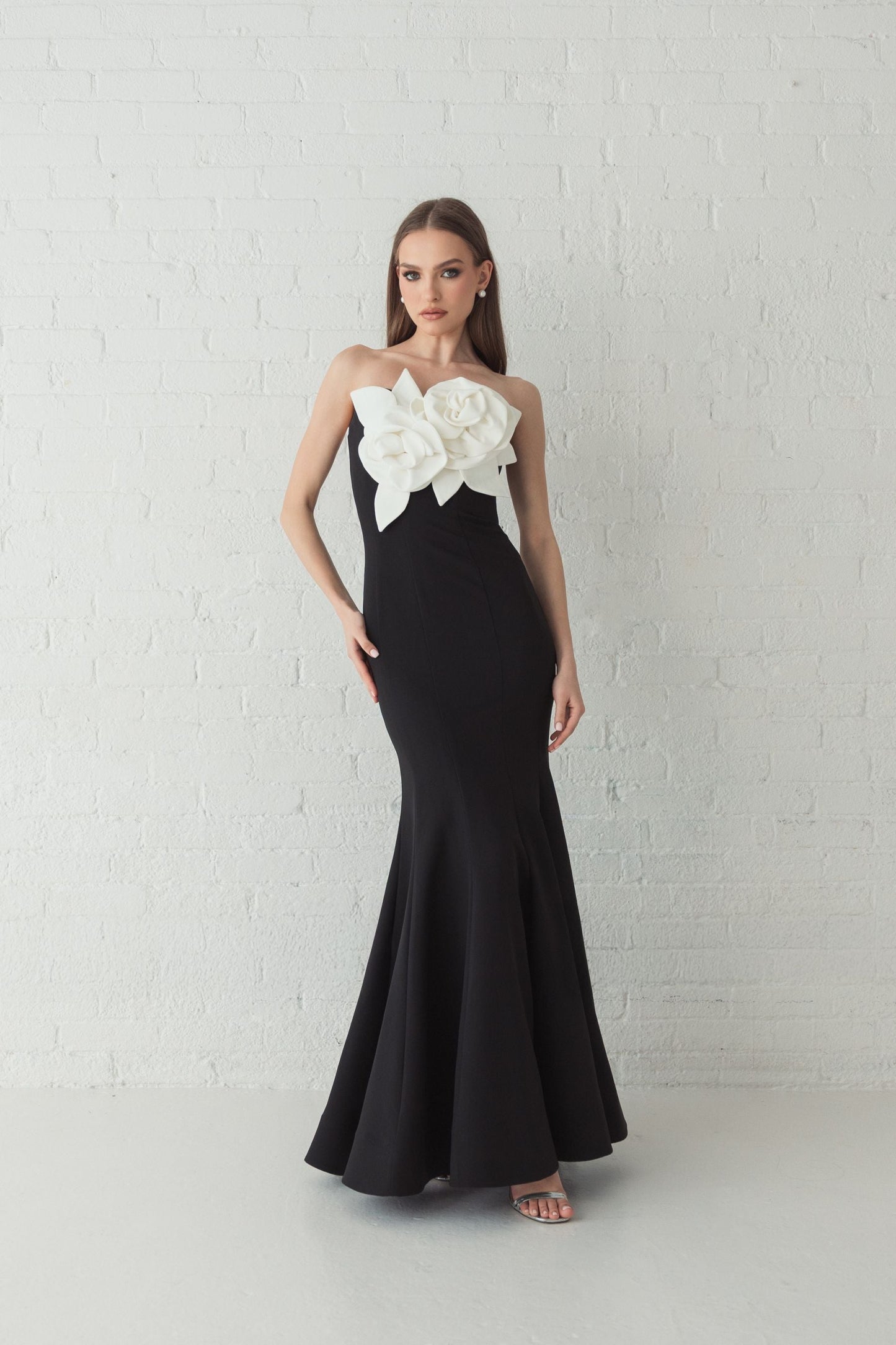 Prom Dresses Long Formal 3D Prom Mermaid Dress Black Ivory