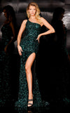 Prom Dresses Fitted Sequin Long Formal Slit Velvet Prom Dress Hunter