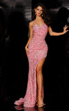Prom Dresses Fitted Long Slit Sequin Formal Velvet Prom Dress Pink