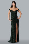 23109 Off Shoulder Long Evening Gown Green