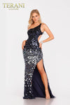 Prom Dresses Fitted Formal Long Slit Evening Prom Dress Navy Silver