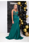 Prom Dresses Long Formal Prom Pleated Bodice Dress Emerald