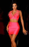 Cocktail Dresses Homecoming Feather Two Piece Short Cocktail Dress Neon Pink