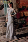 Formal Dresses Beaded Long Sleeve Mermaid Formal Evening Dress Silver Pearl