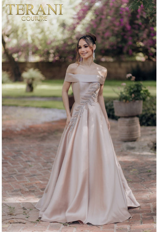 Formal Dresses Long Formal Beaded Leaf Ball Gown Almond