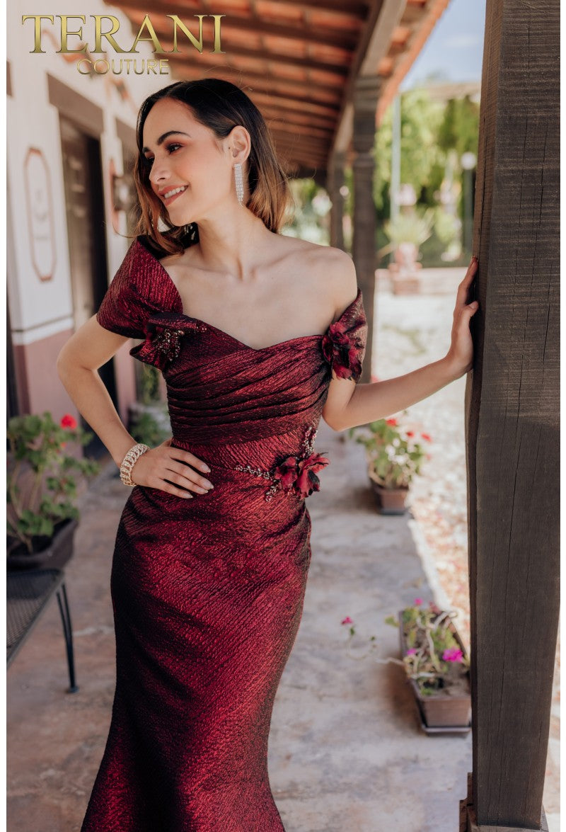 Formal Dresses Long Formal Prom Bow Pleated Bodice Dress Wine