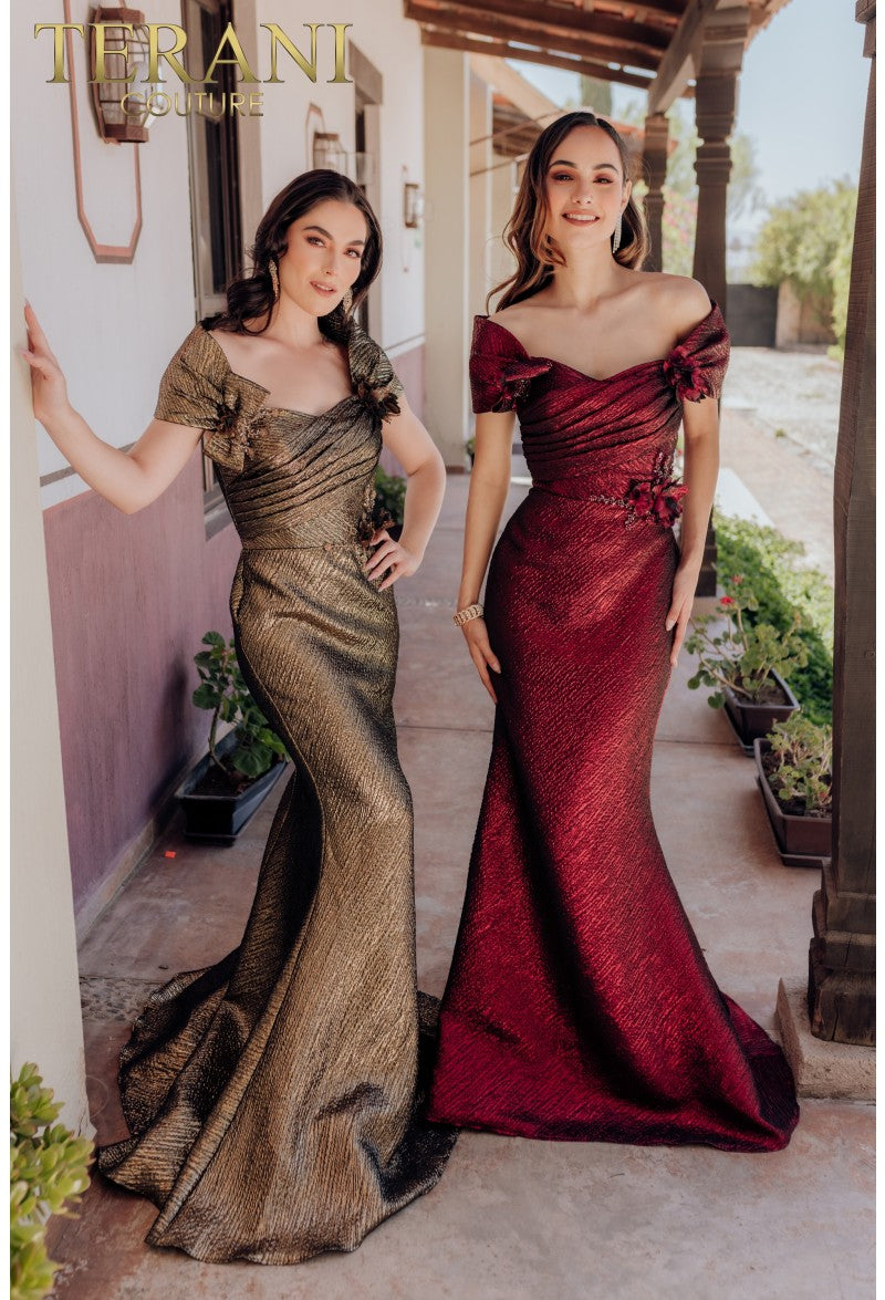 Formal Dresses Long Formal Prom Bow Pleated Bodice Dress Copper Wine