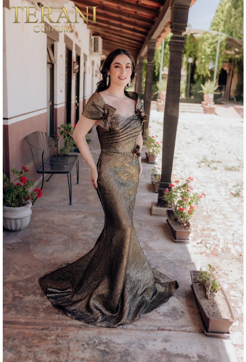 Formal Dresses Long Formal Prom Bow Pleated Bodice Dress Copper