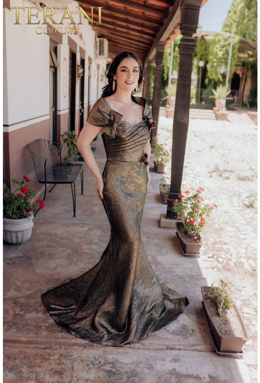 Formal Dresses Long Formal Prom Bow Pleated Bodice Dress Copper