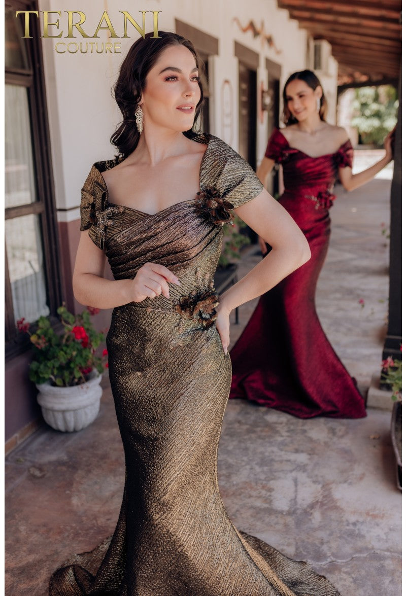 Formal Dresses Long Formal Prom Bow Pleated Bodice Dress Copper