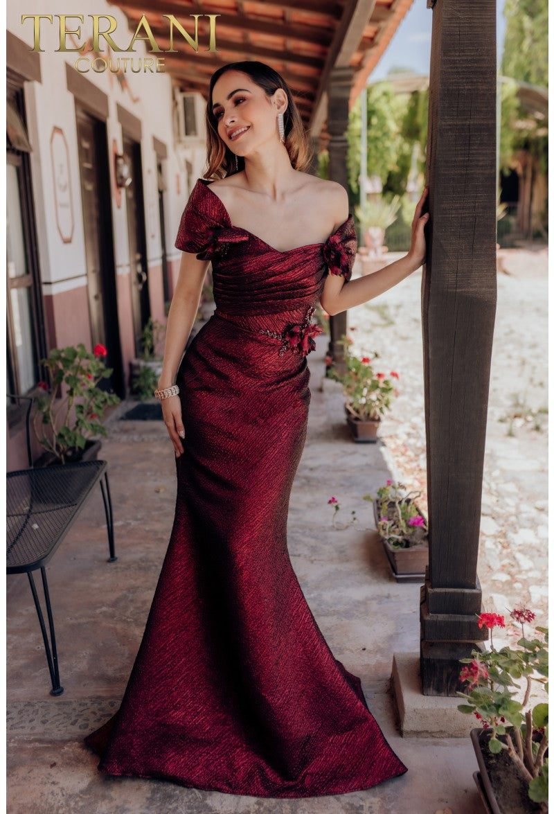 Formal Dresses Long Formal Prom Bow Pleated Bodice Dress Wine