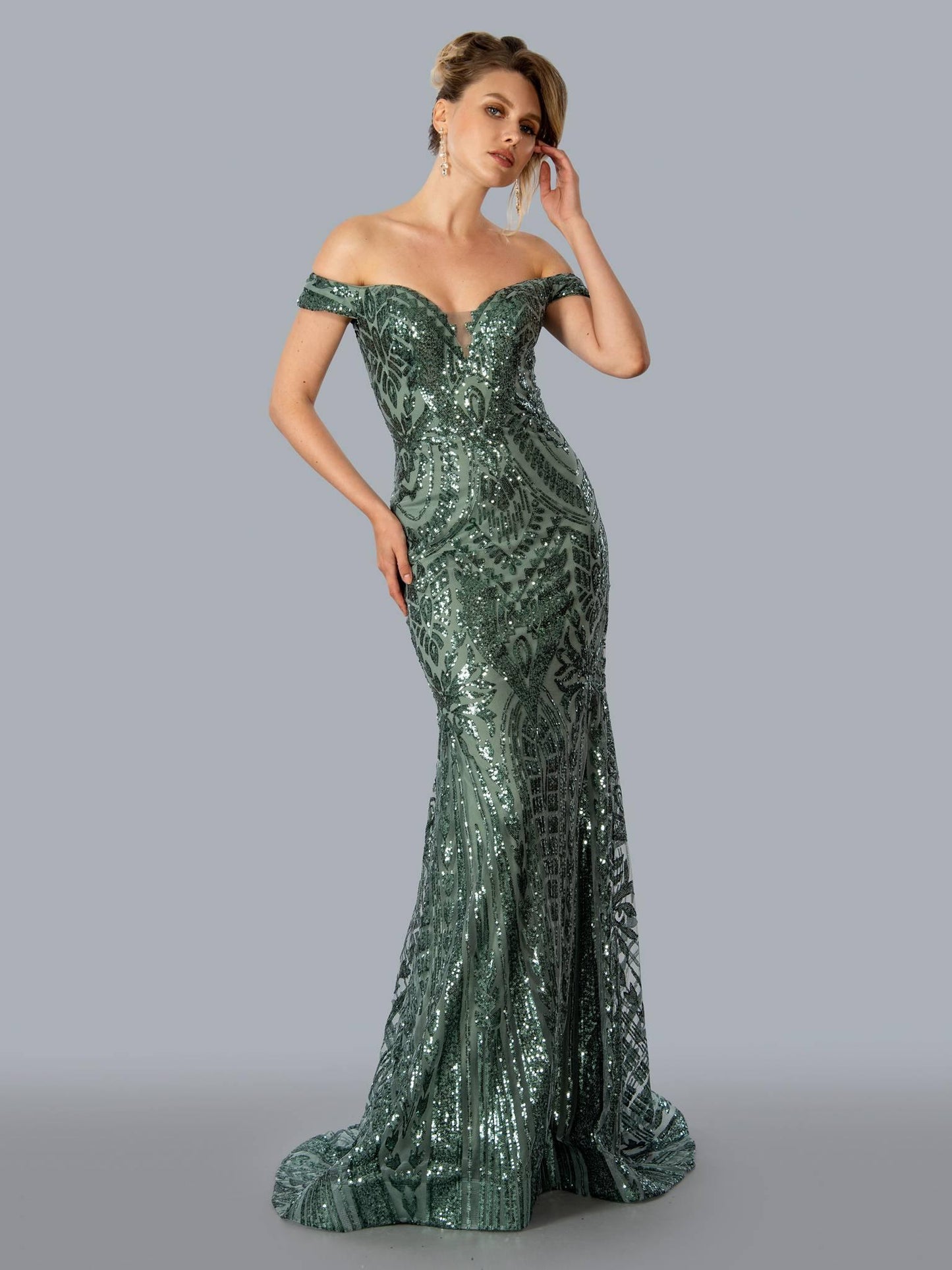 Stella Couture Long Off Shoulder Evening Dress