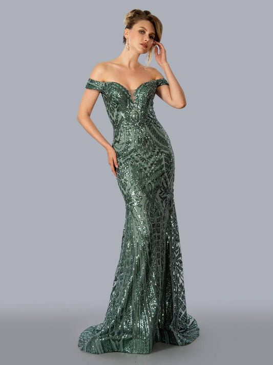 Stella Couture Long Off Shoulder Evening Dress