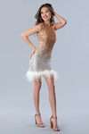 Cocktail Dresses Fitted Short Ombre Homecoming Feather Sequin Dress Silver