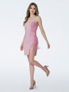 Cocktail Dresses Homecoming Short Fitted Sequin Fringe Dress Pink