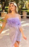 Cocktail Dresses Short Homecoming Feather Mini Cocktail Dress Lilac