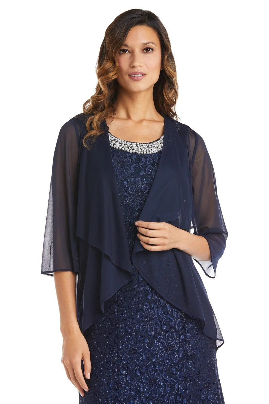 فستان قصير رسمي طويل مزين بالخرز من R&M Richards 2382P