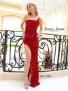 Prom Dresses Sequin Velvet Long Formal Fitted Prom Dress Red