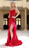 Prom Dresses Long Formal Feather Slit Fitted Prom Sequin Dress Red