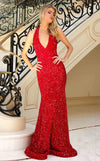 Prom Dresses Long Velvet Sequin Formal Prom Mermaid Dress Red