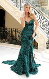 Prom Dresses Long Velvet Fitted Formal Sequin Prom Dress Hunter