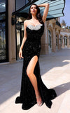 Prom Dresses Beaded Long Sequin Slit Formal Prom Dress Black
