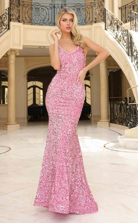 Prom Dresses Sequin Long Formal Prom Dress Light Pink