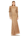 Formal Dresses Long Puff Sleeve Beaded Dress Copper