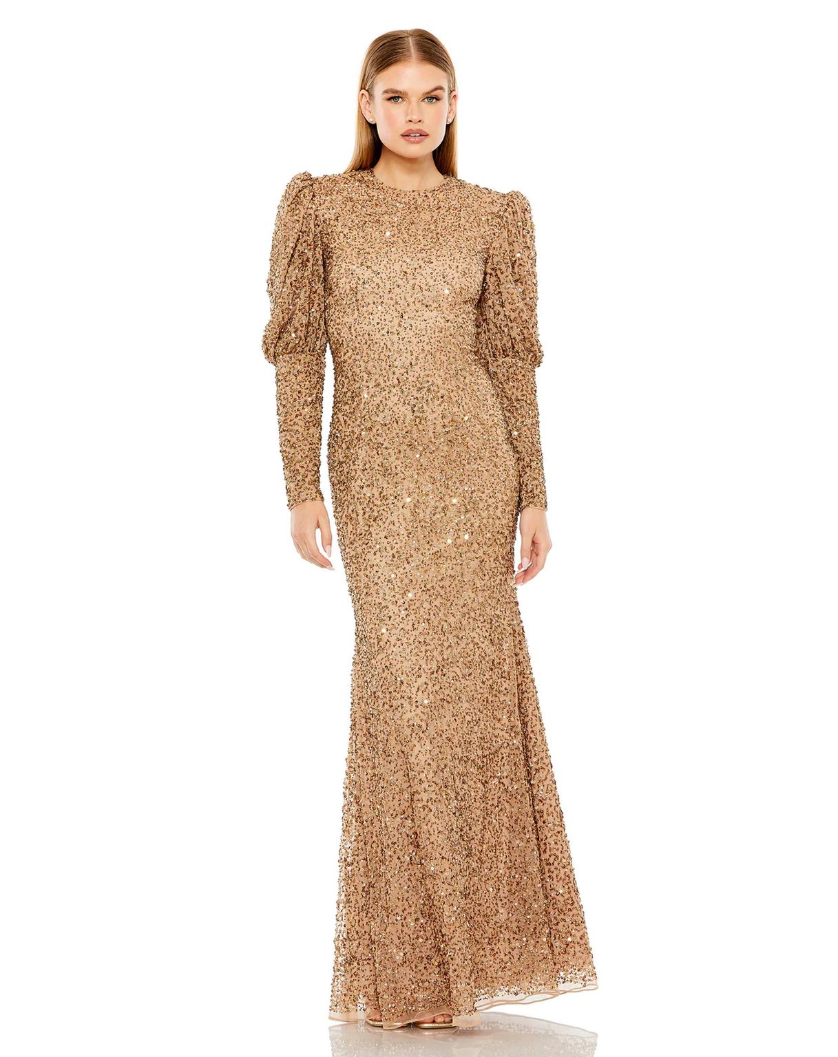 Formal Dresses Long Puff Sleeve Beaded Dress Copper