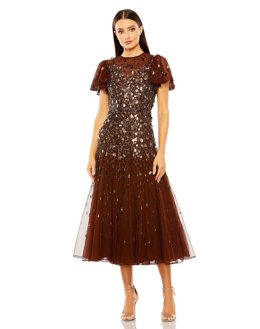 Formal Dresses Paillette Sequin A Line Beaded Formal Dress Espresso