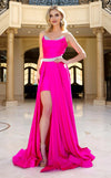Prom Dresses Beaded Slit Long Formal A Line Pocket Prom Dress Fuchsia