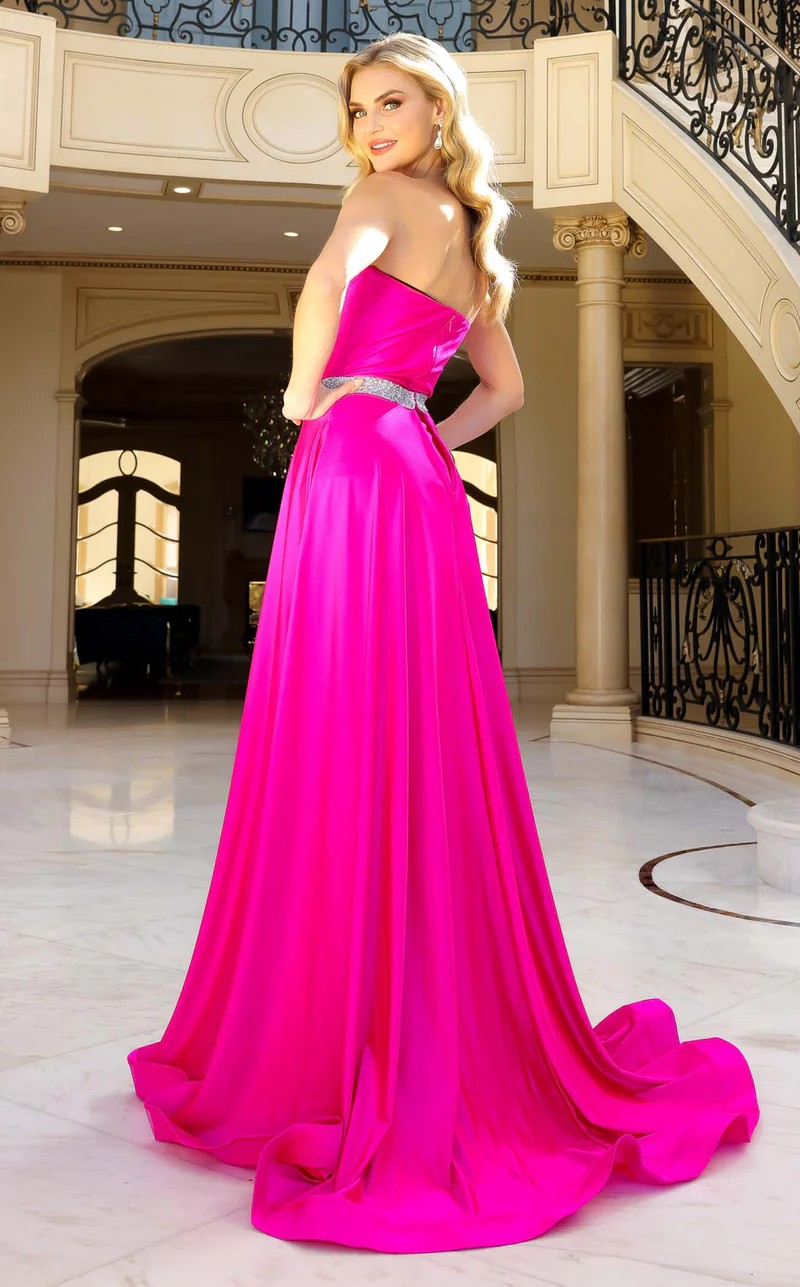 Prom Dresses Beaded Slit Long Formal A Line Pocket Prom Dress Fuchsia