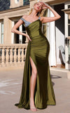 Prom Dresses Beaded Formal Long Slit Prom Dress Olive