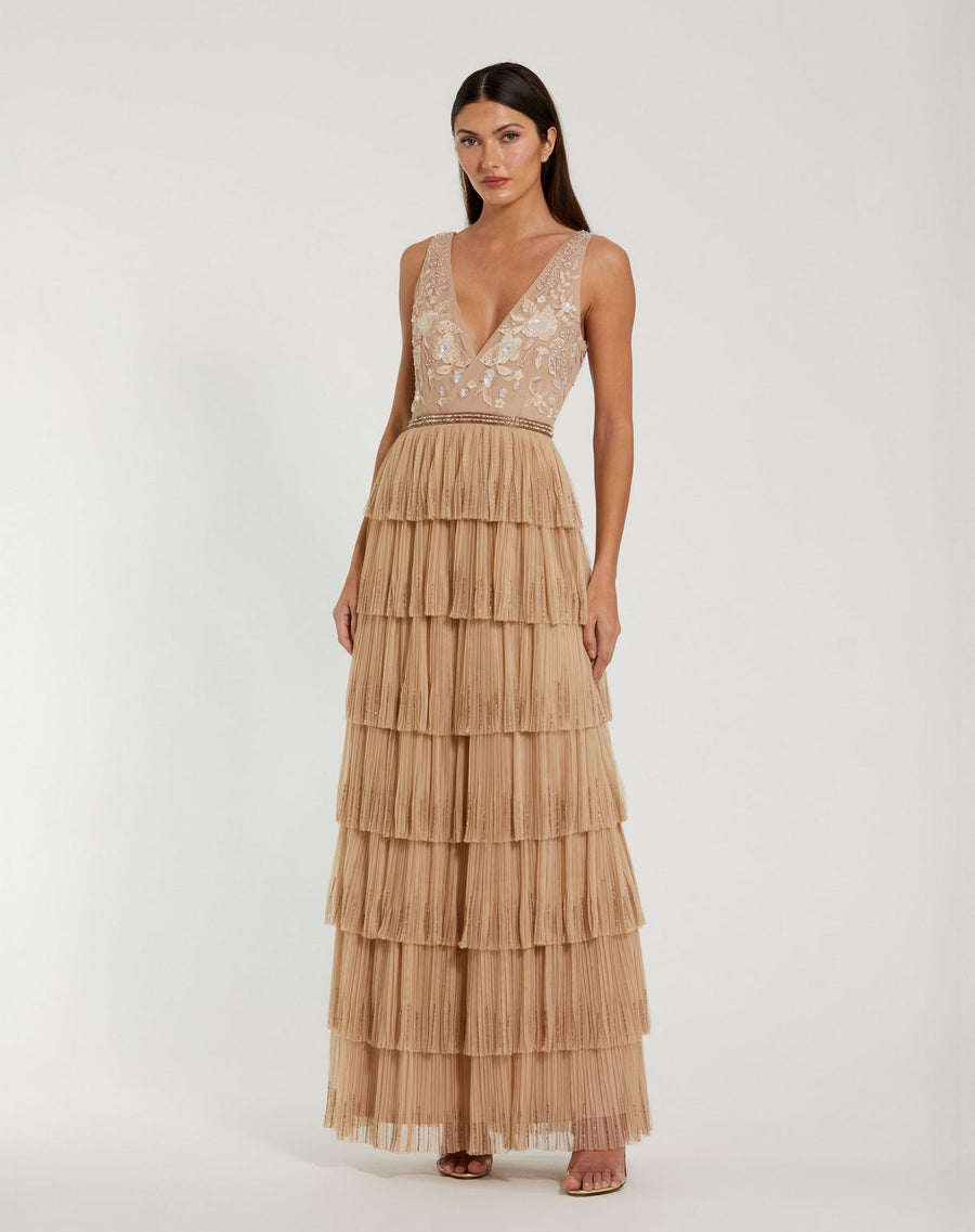 Formal Dresses Long Formal A Line Ruffle Tiered Evening Dress Nude