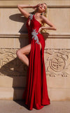 Prom Dresses Long Formal Slit Prom Beaded Dress Red