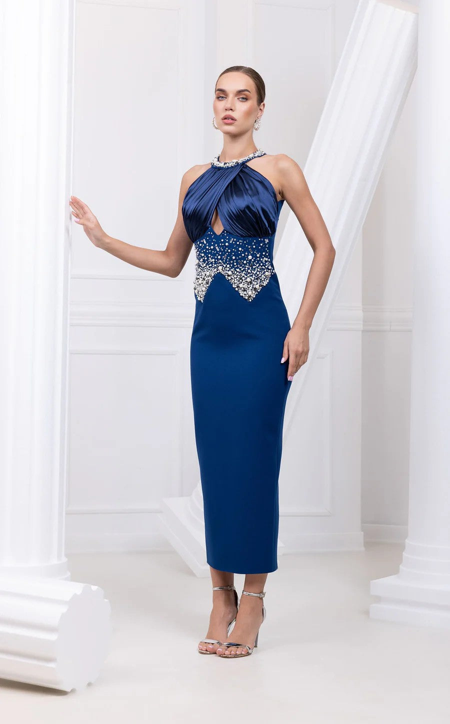 Prom Dresses Long Formal Fitted Beaded Prom Dress  Navy