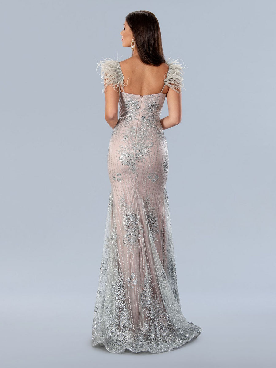 Prom Dresses Formal Long Sequin Prom Feather Dress Blush