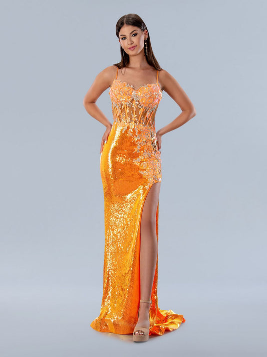 Prom Dresses Long Formal Applique Prom Sequin Dress Orange