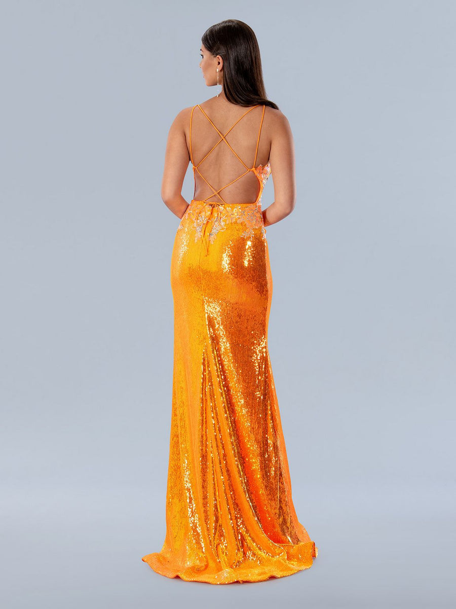 Prom Dresses Long Formal Applique Prom Sequin Dress Orange