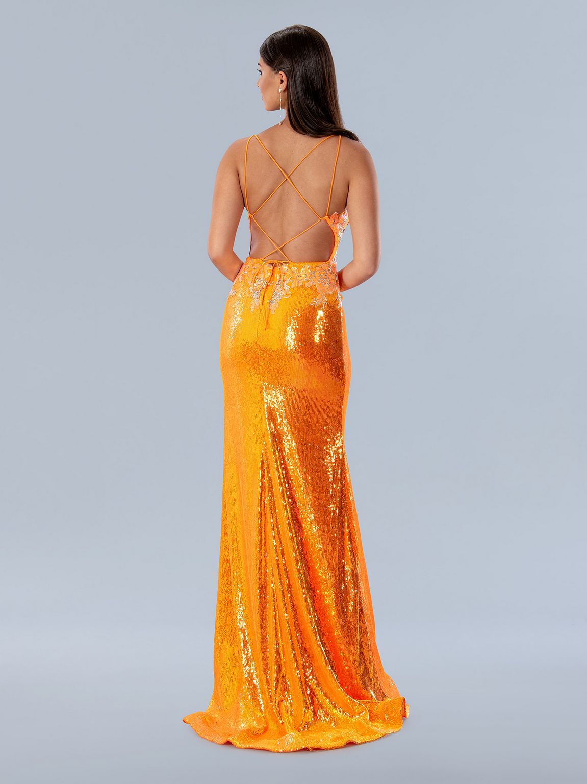 Prom Dresses Long Formal Applique Prom Sequin Dress Orange
